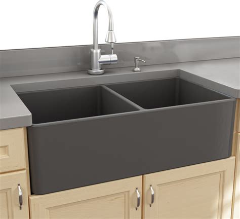 farmhouse kitchen with gray sink